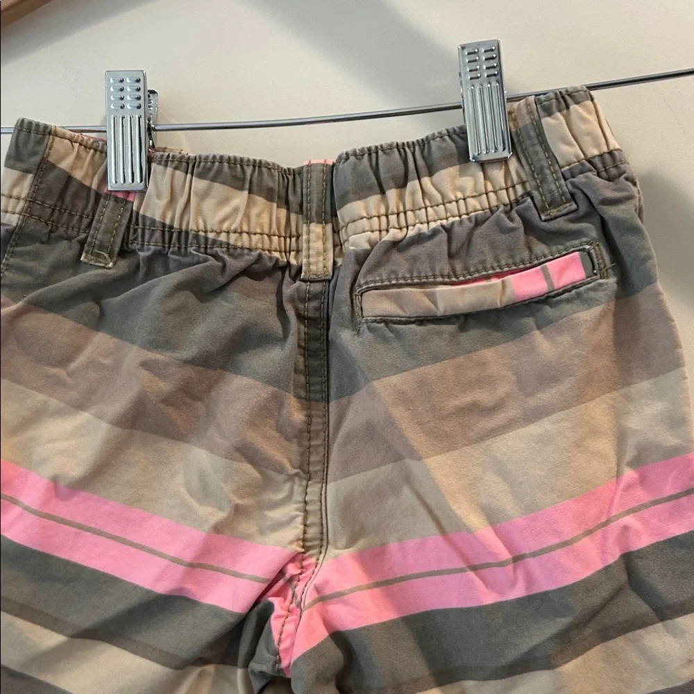 Carter’s Kids wide horizontal Striped Cotton Shorts faux fly Pink beige size 3T